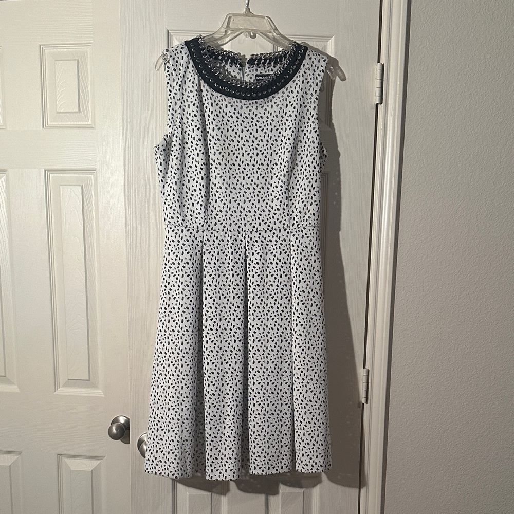 Karl Lagerfeld Black and White Polka Dot Midi Dress